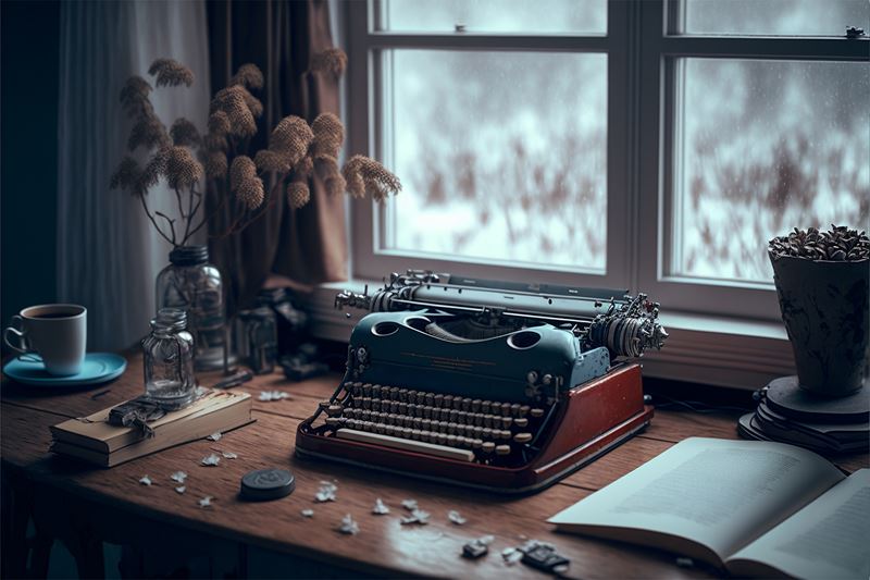 typewriter on desk 